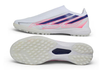 Adidas F50 Hyperfast Elite Laceless TF Artificial Turf Soccer Shoes - White/Lucid Blue/Lucid Pink