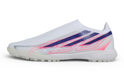 Adidas F50 Hyperfast Elite Laceless TF Artificial Turf Soccer Shoes - White/Lucid Blue/Lucid Pink