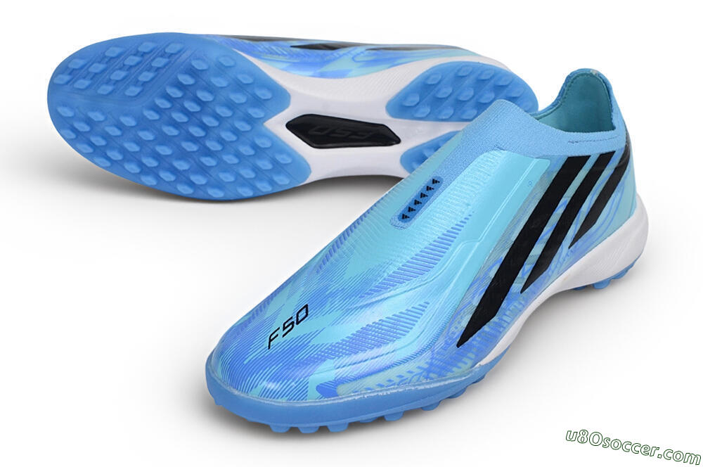 Adidas F50 Hyperfast Elite Laceless TF Artificial Turf Soccer Shoes - Blue/Clear Sky Blue/Core Black 3