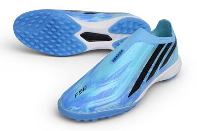 Adidas F50 Hyperfast Elite Laceless TF Artificial Turf Soccer Shoes - Blue/Clear Sky Blue/Core Black