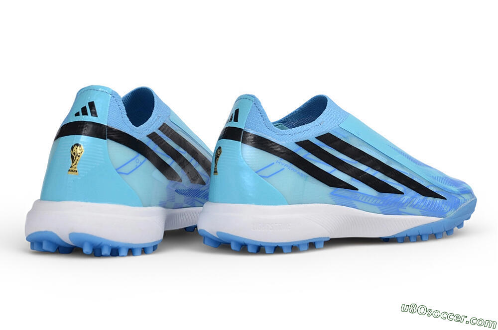 Adidas F50 Hyperfast Elite Laceless TF Artificial Turf Soccer Shoes - Blue/Clear Sky Blue/Core Black 6