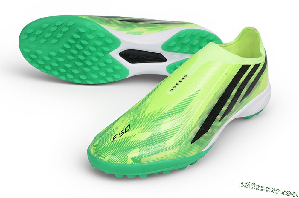 Adidas F50 Hyperfast Elite Laceless TF Artificial Turf Soccer Shoes - Green/Solar Green/Core Black 3