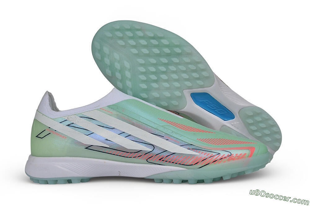 Adidas F50 Hyperfast Elite Laceless TF Artificial Turf Soccer Shoes - Green/Mint/Coral 1