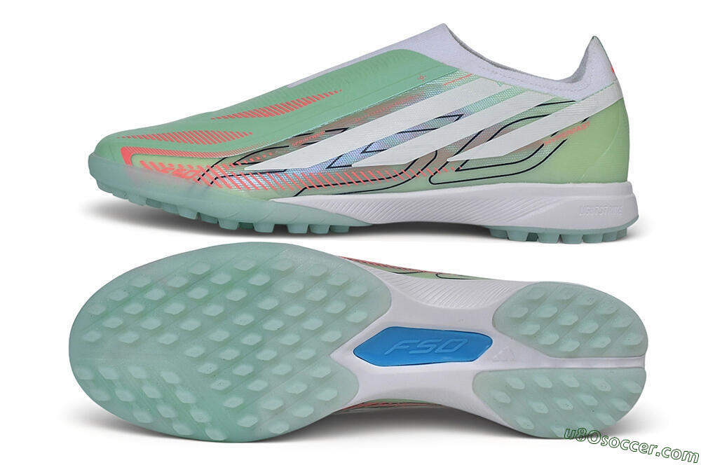 Adidas F50 Hyperfast Elite Laceless TF Artificial Turf Soccer Shoes - Green/Mint/Coral 0