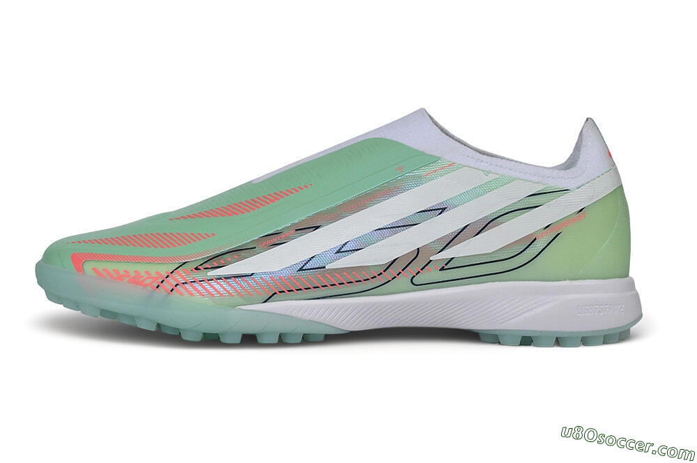 Adidas F50 Hyperfast Elite Laceless TF Artificial Turf Soccer Shoes - Green/Mint/Coral 2