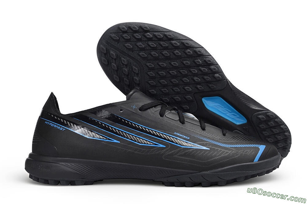 Adidas F50 Hyperfast League TF Artificial Turf Soccer Shoes - Black/Core Black/Lucid Blue 1