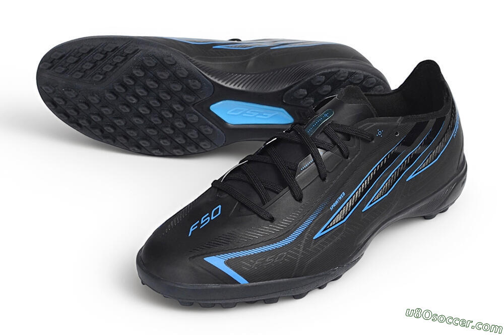 Adidas F50 Hyperfast League TF Artificial Turf Soccer Shoes - Black/Core Black/Lucid Blue 3