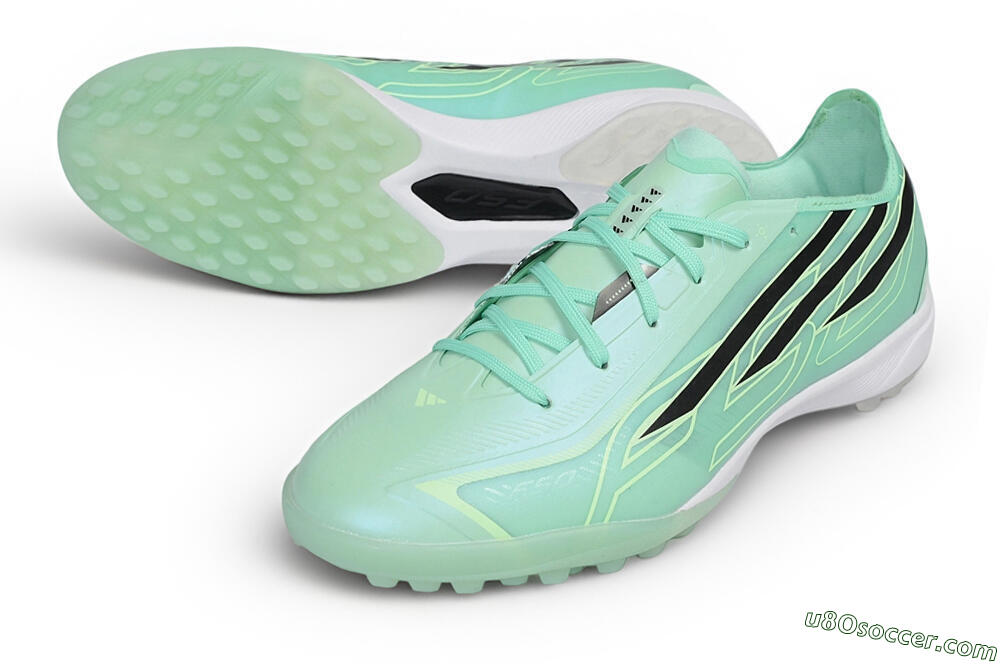 Adidas F50 Hyperfast League TF Artificial Turf Soccer Shoes - Green/Mint Green/Black 3