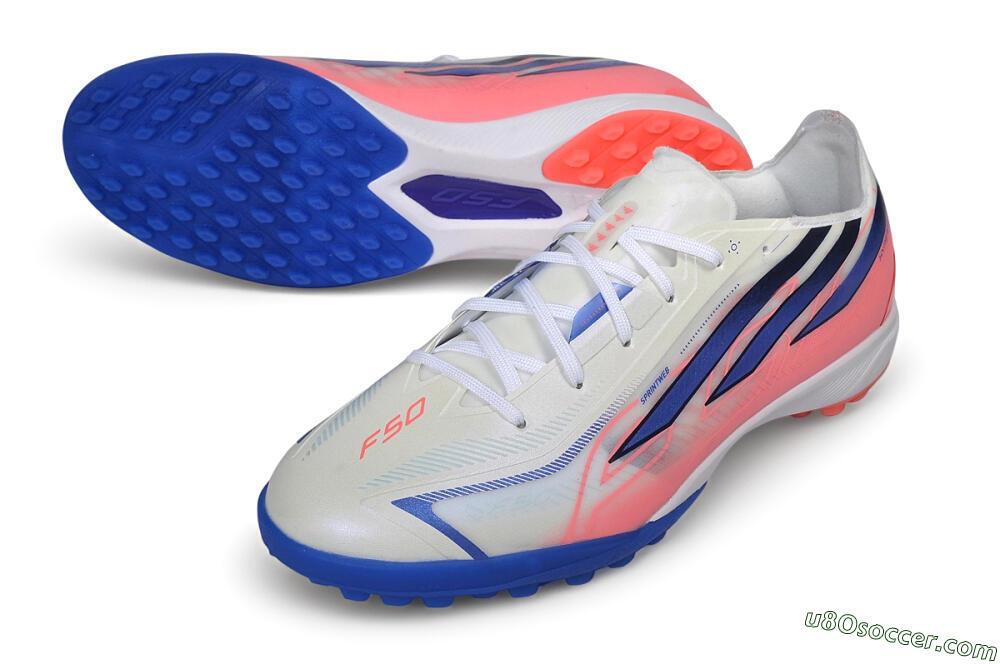 Adidas F50 Hyperfast League TF Artificial Turf Soccer Shoes - White/Cloud White/Lucid Pink 3