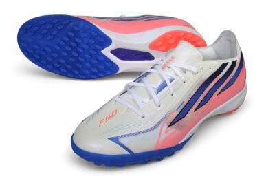 Adidas F50 Hyperfast League TF Artificial Turf Soccer Shoes - White/Cloud White/Lucid Pink