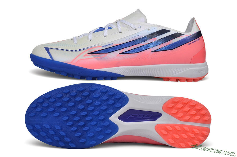Adidas F50 Hyperfast League TF Artificial Turf Soccer Shoes - White/Cloud White/Lucid Pink 0