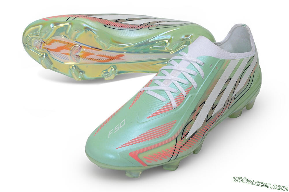 Adidas F50 Hyperfast Elite Laceless FG Firm Ground Soccer Cleats - Green/Mint Green/Iridescent White 3