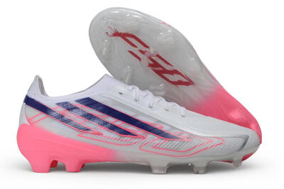 Adidas F50 Hyperfast Elite Laceless FG Firm Ground Soccer Cleats - White/Lucid Blue/Lucid Pink
