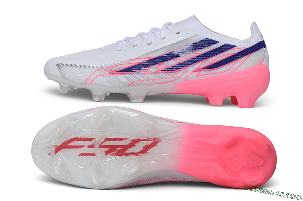 Adidas F50 Hyperfast Elite Laceless FG Firm Ground Soccer Cleats - White/Lucid Blue/Lucid Pink 0
