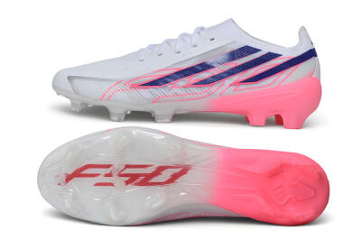 Adidas F50 Hyperfast Elite Laceless FG Firm Ground Soccer Cleats - White/Lucid Blue/Lucid Pink