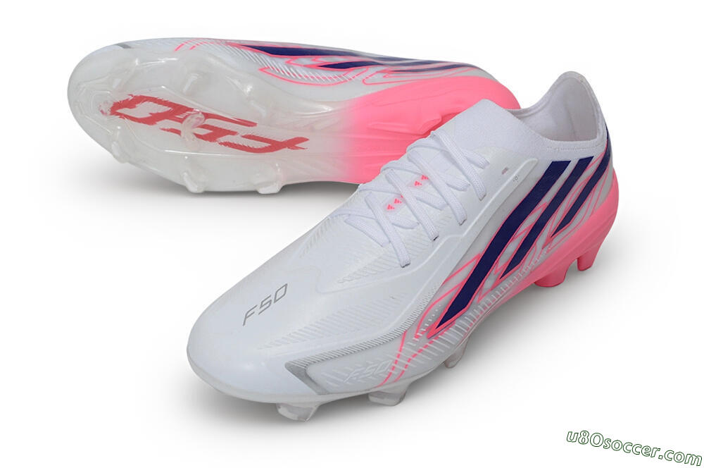 Adidas F50 Hyperfast Elite Laceless FG Firm Ground Soccer Cleats - White/Lucid Blue/Lucid Pink 3