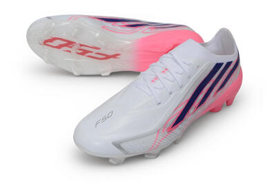 Adidas F50 Hyperfast Elite Laceless FG Firm Ground Soccer Cleats - White/Lucid Blue/Lucid Pink