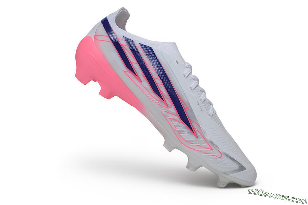 Adidas F50 Hyperfast Elite Laceless FG Firm Ground Soccer Cleats - White/Lucid Blue/Lucid Pink 4