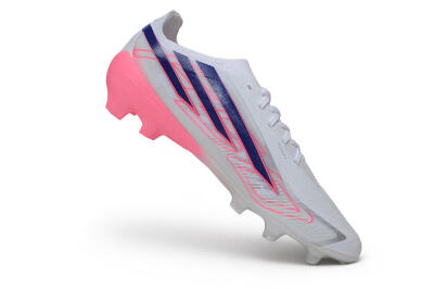 Adidas F50 Hyperfast Elite Laceless FG Firm Ground Soccer Cleats - White/Lucid Blue/Lucid Pink