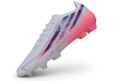 Adidas F50 Hyperfast Elite Laceless FG Firm Ground Soccer Cleats - White/Lucid Blue/Lucid Pink