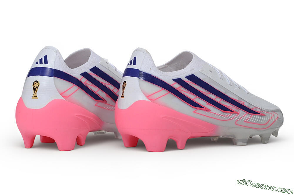 Adidas F50 Hyperfast Elite Laceless FG Firm Ground Soccer Cleats - White/Lucid Blue/Lucid Pink 6