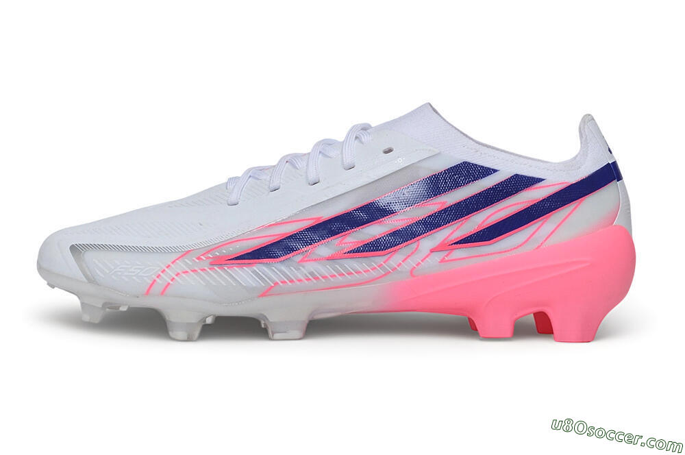Adidas F50 Hyperfast Elite Laceless FG Firm Ground Soccer Cleats - White/Lucid Blue/Lucid Pink 2