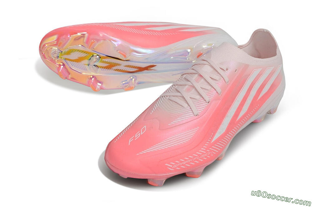 Adidas F50 Hyperfast Elite Laceless FG Firm Ground Soccer Cleats - Pink/Sunset Pink/Iridescent White 3