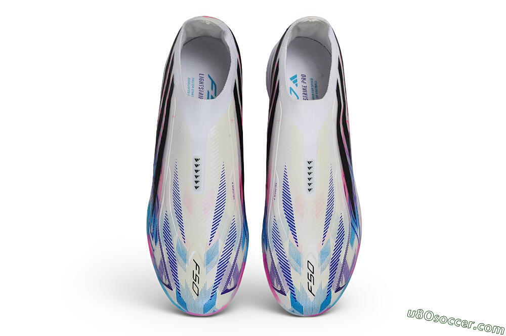 Adidas F50 Hyperfast Elite Laceless TF Artificial Turf Soccer Shoes - White/Lucid Pink/Lucid Blue 4