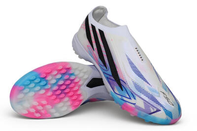 Adidas F50 Hyperfast Elite Laceless TF Artificial Turf Soccer Shoes - White/Lucid Pink/Lucid Blue