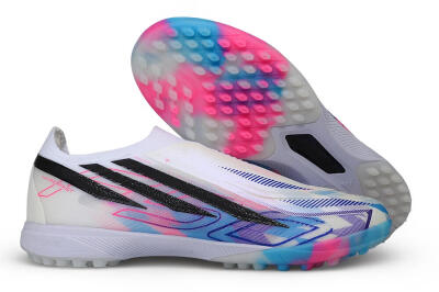 Adidas F50 Hyperfast Elite Laceless TF Artificial Turf Soccer Shoes - White/Lucid Pink/Lucid Blue