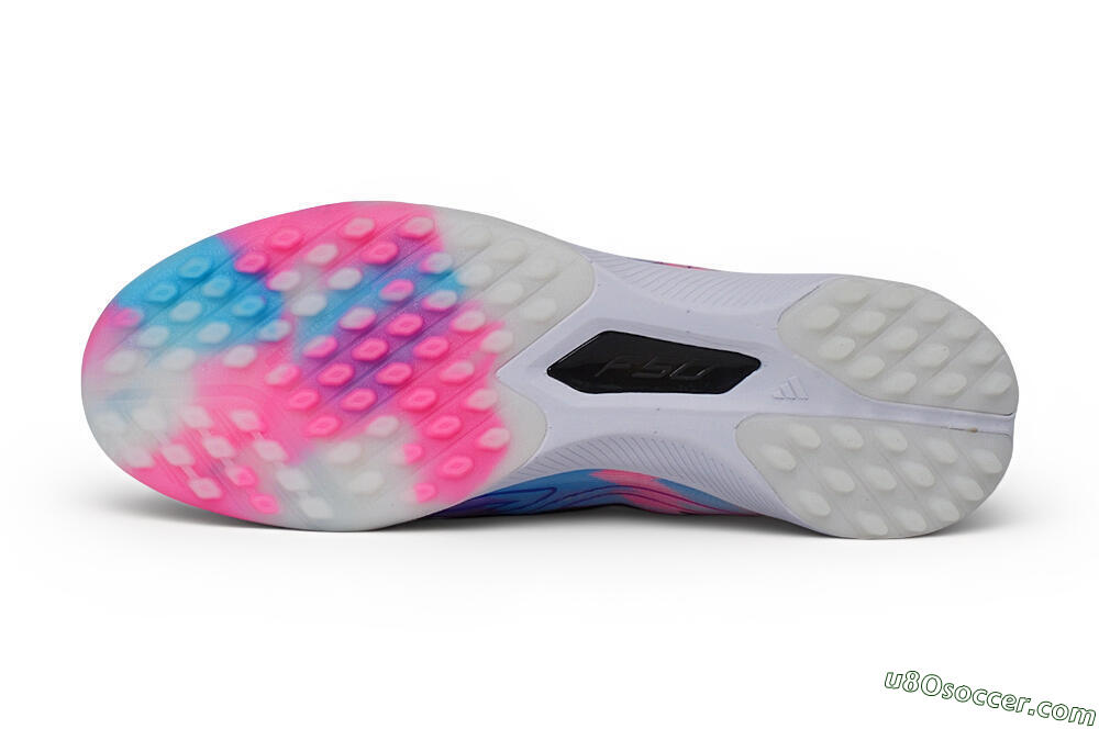 Adidas F50 Hyperfast Elite Laceless TF Artificial Turf Soccer Shoes - White/Lucid Pink/Lucid Blue 6