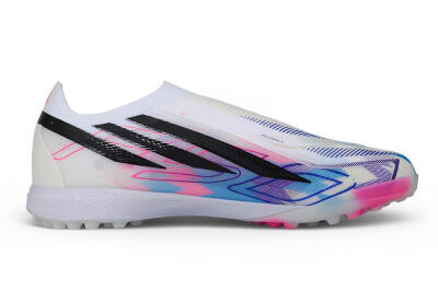 Adidas F50 Hyperfast Elite Laceless TF Artificial Turf Soccer Shoes - White/Lucid Pink/Lucid Blue