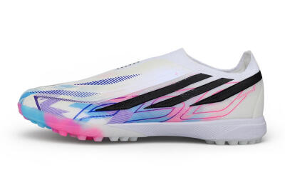 Adidas F50 Hyperfast Elite Laceless TF Artificial Turf Soccer Shoes - White/Lucid Pink/Lucid Blue