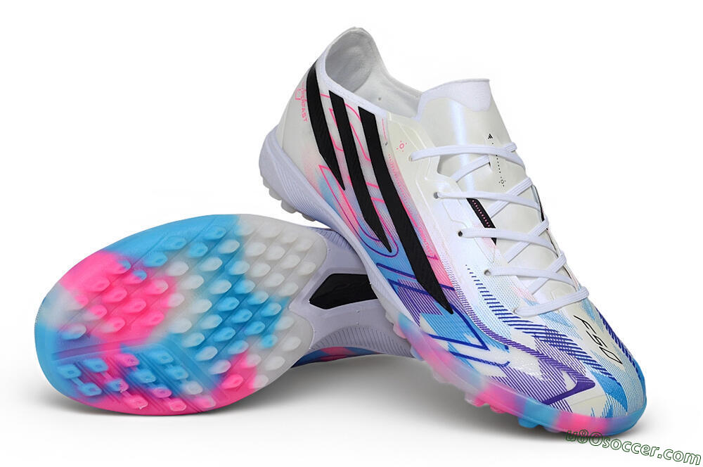 Adidas F50 Hyperfast Pro TF Artificial Turf Soccer Shoes - White/Electric Blue/Hyper Pink 3