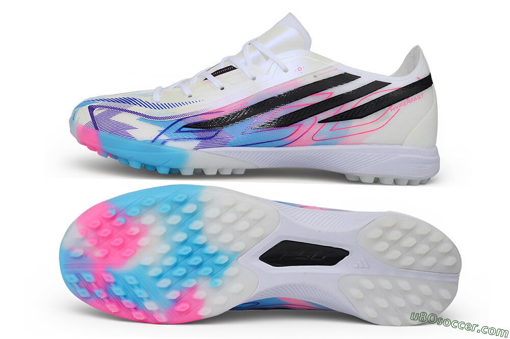 Adidas F50 Hyperfast Pro TF Artificial Turf Soccer Shoes - White/Electric Blue/Hyper Pink 0