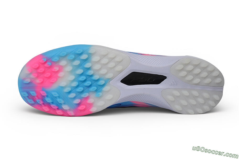 Adidas F50 Hyperfast Pro TF Artificial Turf Soccer Shoes - White/Electric Blue/Hyper Pink 6
