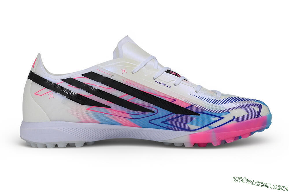 Adidas F50 Hyperfast Pro TF Artificial Turf Soccer Shoes - White/Electric Blue/Hyper Pink 7