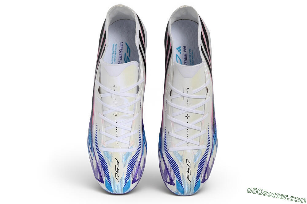 Adidas F50 Hyperfast Elite FG Firm Ground Soccer Cleats - White/Iridescent Blue/Solar Pink 4