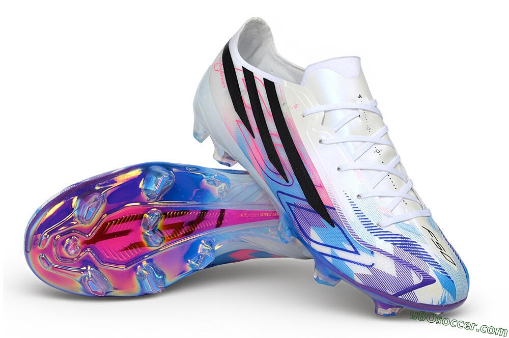 Adidas F50 Hyperfast Elite FG Firm Ground Soccer Cleats - White/Iridescent Blue/Solar Pink 3