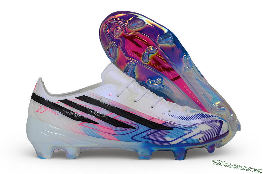 Adidas F50 Hyperfast Elite FG Firm Ground Soccer Cleats - White/Iridescent Blue/Solar Pink 1