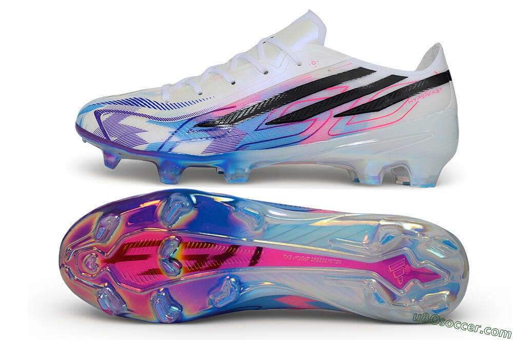 Adidas F50 Hyperfast Elite FG Firm Ground Soccer Cleats - White/Iridescent Blue/Solar Pink 0