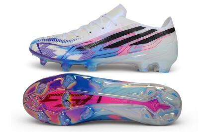 Adidas F50 Hyperfast Elite FG Firm Ground Soccer Cleats - White/Iridescent Blue/Solar Pink