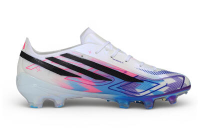 Adidas F50 Hyperfast Elite FG Firm Ground Soccer Cleats - White/Iridescent Blue/Solar Pink