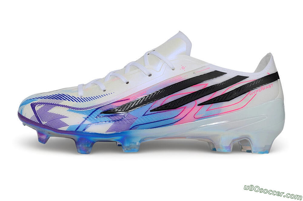 Adidas F50 Hyperfast Elite FG Firm Ground Soccer Cleats - White/Iridescent Blue/Solar Pink 2
