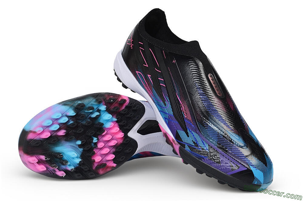 Adidas F50 Hyperfast Elite Laceless TF Artificial Turf Soccer Shoes - Black/Core Black/Lucid Pink/Lucid Blue 3
