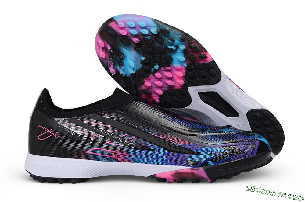 Adidas F50 Hyperfast Elite Laceless TF Artificial Turf Soccer Shoes - Black/Core Black/Lucid Pink/Lucid Blue 1