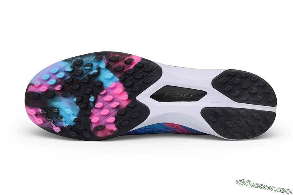 Adidas F50 Hyperfast Elite Laceless TF Artificial Turf Soccer Shoes - Black/Core Black/Lucid Pink/Lucid Blue 6