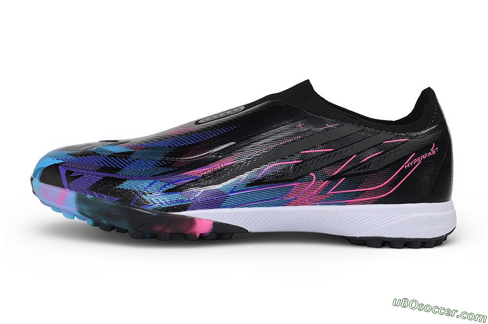 Adidas F50 Hyperfast Elite Laceless TF Artificial Turf Soccer Shoes - Black/Core Black/Lucid Pink/Lucid Blue 2