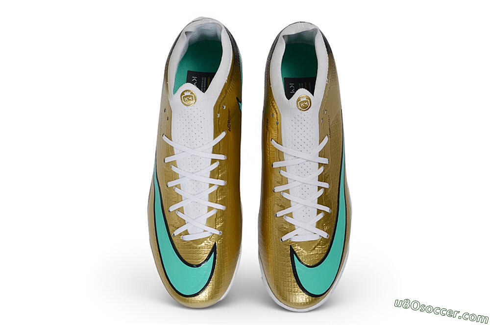 Nike Air Zoom Mercurial Vapor 17 Elite TF Artificial Turf Soccer Shoes - Gold/Metallic Gold/Mint Green 4
