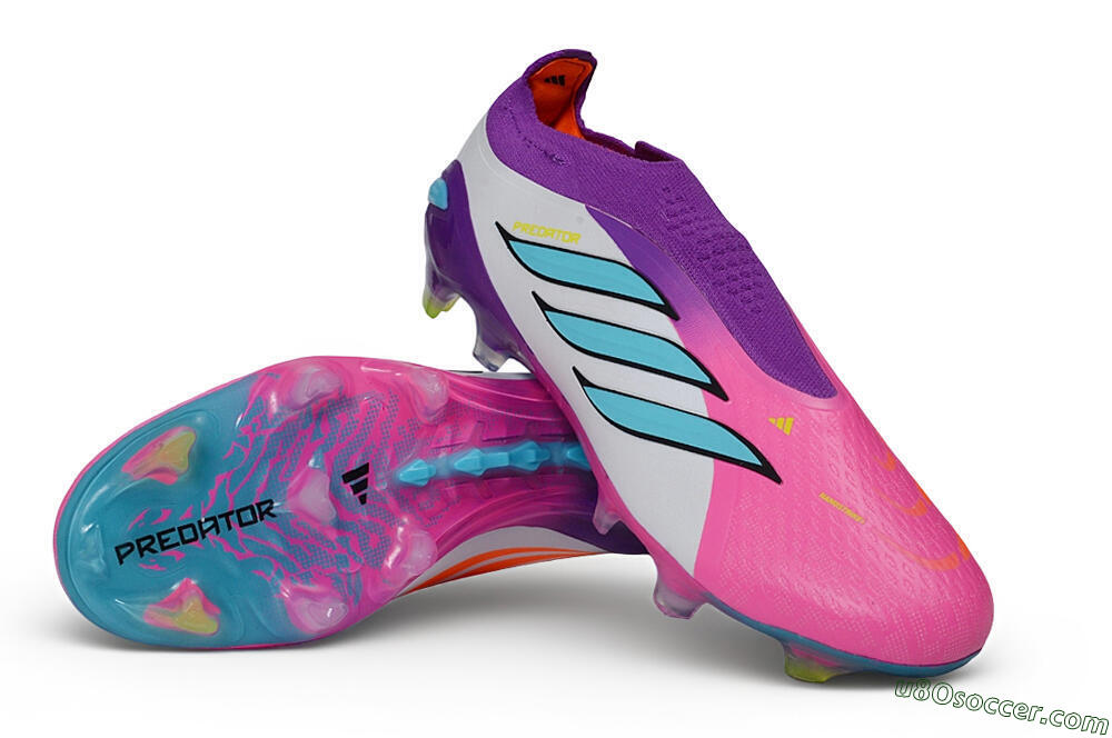 Adidas Predator 26 Elite Laceless FG Firm Ground Soccer Cleats - Purple/Berry Pink/Electric Blue 3